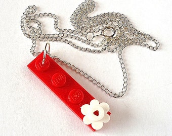 Flower Necklace Silver Plated Chain Wedding Necklace Bride Necklace Party necklace Handmade with LEGO® parts