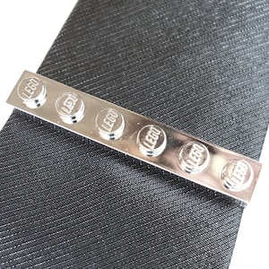 Chrome Silver Tie Slide Tie Clip Handmade with LEGO plates Weddings Grooms Best Man Father of the Bride image 1