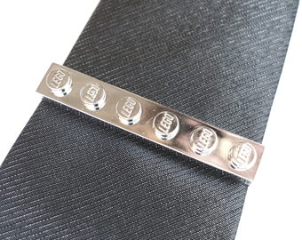 Corbata de plata cromada Slide Tie Clip hecho a mano con placas LEGO Bodas Novios Padrino Padre de la Novia