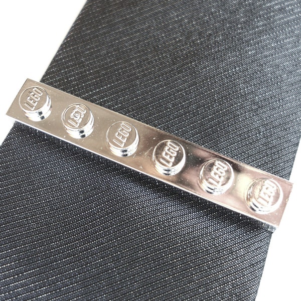 Chrome Silver Tie Slide Tie Clip Handmade with LEGO plates Weddings Grooms Best Man Father of the Bride