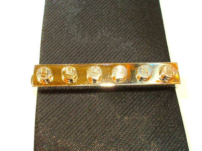 Metallic Gold Tie Slide Tie Clip Handmade with Chromed LEGOr plates Weddings Grooms Best Man Father of the Bride image 3