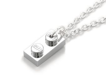 Chrome plated Necklace Handmade with a LEGO brick on a Silver Plated Chain - Mothers Day Gift