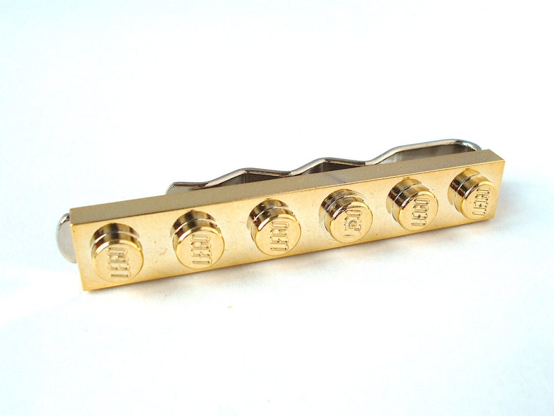 Metallic Gold Tie Slide Tie Clip Handmade with Chromed LEGOr plates Weddings Grooms Best Man Father of the Bride image 2