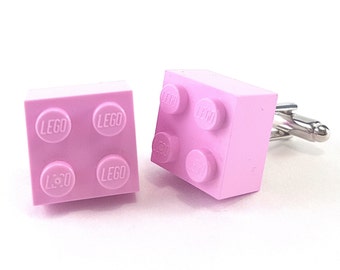 Pink Brick Cufflinks Cufflinks for weddings office grooms Silver Plated Handmade with LEGO(r) bricks, Light Pink, Baby Pink