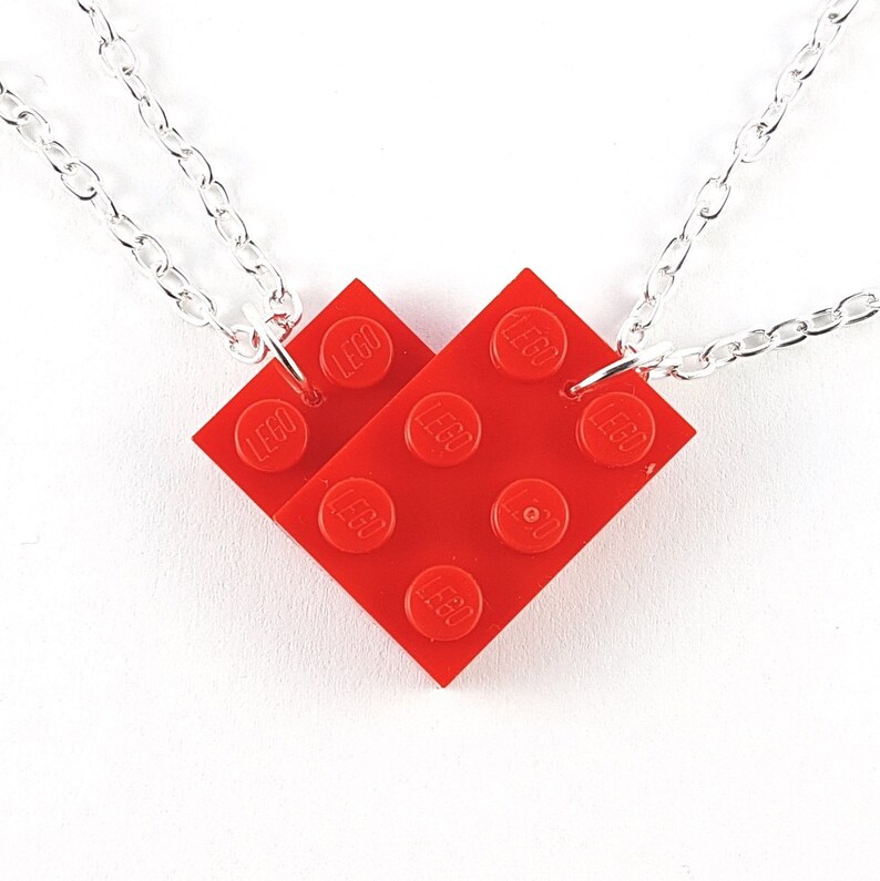 A Pair Heart Friendship Necklaces Handmade with LEGO ® plates image 1