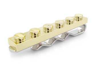 Metallic Gold Tie Slide Tie Clip Handmade with Chromed LEGO(r) plates Weddings Grooms Best Man Father of the Bride