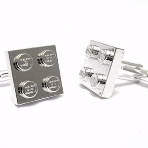 Chrome Silver Brick Cufflinks Handmade with LEGO® Bricks Cufflinks for weddings office grooms Silver Plated image 1