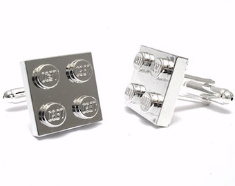 Chrome Silver Brick Cufflinks Handmade with LEGO® Bricks Cufflinks for weddings office grooms Silver Plated