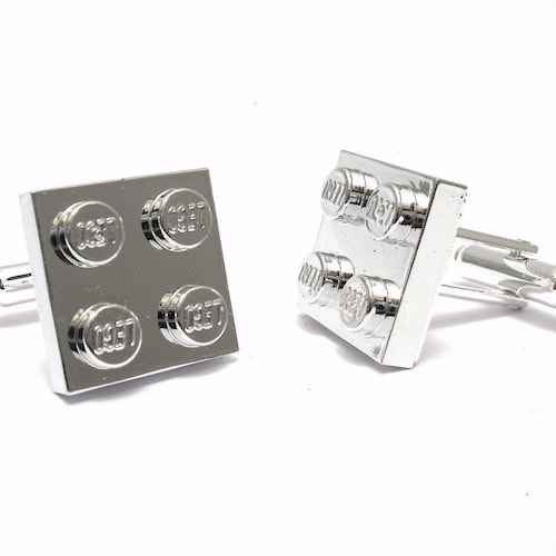 Manschettknappar i krom, silver, handgjorda med LEGO®-klossar. Manschettknappar för bröllop, byrå, brudgummar, försilvrade.