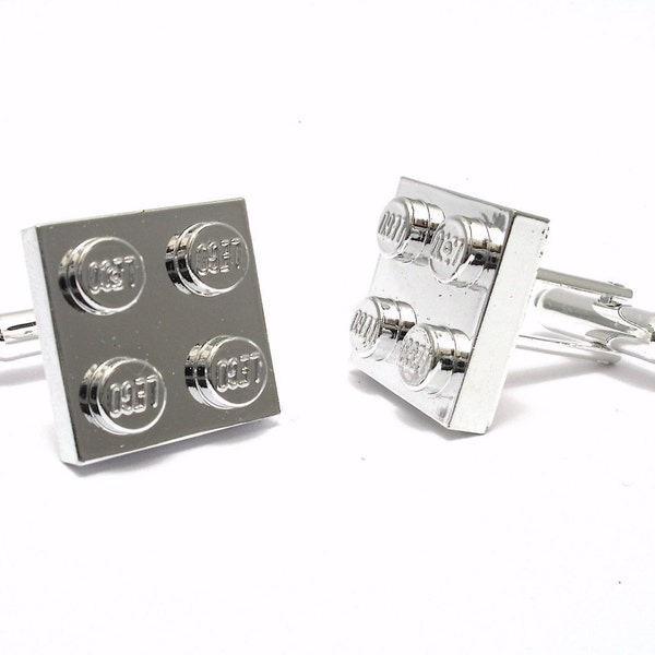 Cufflinks Fathers Day Gift Chrome Silver Brick Cufflinks Handmade with Lego Bricks Cufflinks for weddings office grooms Silver Plated