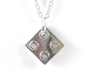 Chrome Brick Necklace Handmade With LEGO Plates on a Silver Plated Chain Valentines Day Gift Etsy