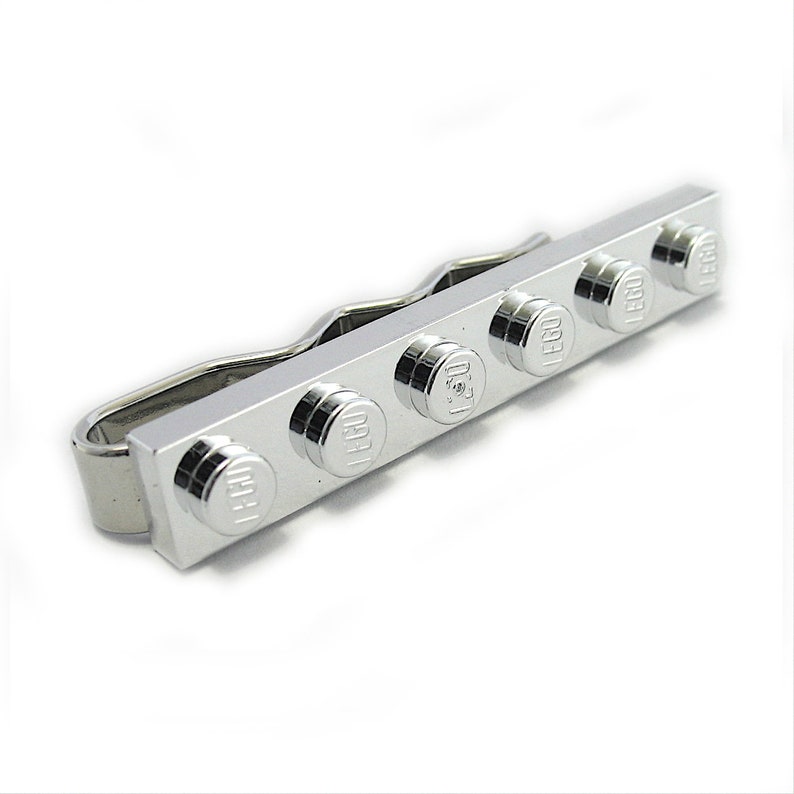 Chrome Silver Tie Slide Tie Clip Fait à la main avec des plaques LEGO Mariages Grooms Meilleur homme Père de la mariée image 3