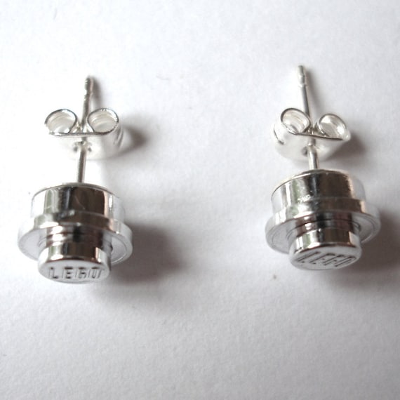 Chrome Silver Stud Earrings Handmade Using Chromed Lego(r