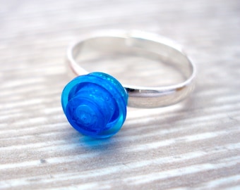 September Sapphire Blue colour birth stone Ring Handmade with LEGO bricks. Gold or Silver plated