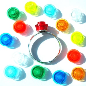 Pick your Fav transparent colour stud Ring silver plated Handmade with transparent LEGO(r) bricks