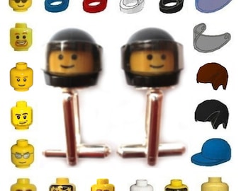 Custom design your own Cufflinks Handmade with LEGO(r) brick Heads and head gear