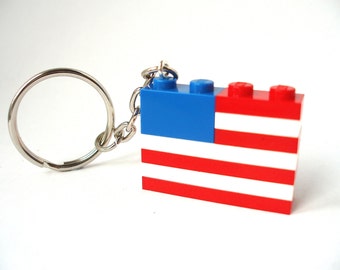 Llavero de la bandera de EE.UU. Llavero americano hecho a mano con LEGO(r) Bricks Llavero de barras y estrellas