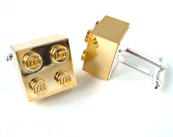 Metallic Gold Brick Cufflinks Handmade with LEGO(r) Bricks Cufflinks for weddings office grooms Silver Plated