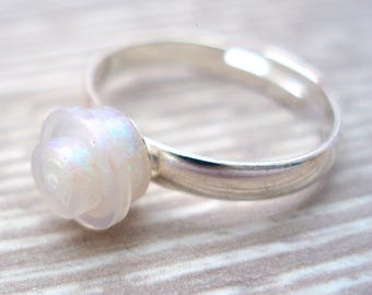 June Pearl colour birth stone Ring Handmade with LEGO bricks. Gold or Silver plated