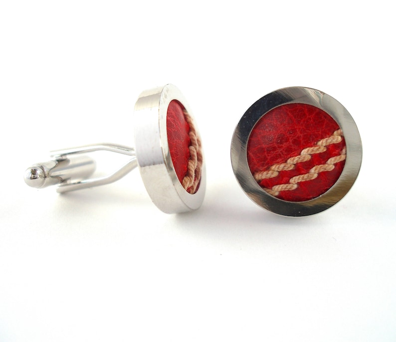 Real Cricket Ball Cufflinks and Tie Bar Set Groomsmen image 1