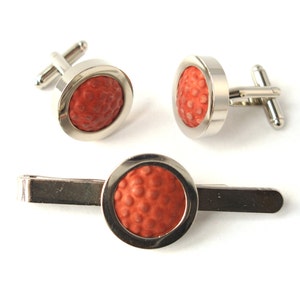 Real Basket Ball Cufflinks and Tie Bar Set Groomsmen Cufflinks & Tie Clip Wedding Cufflinks Tie Slide Groom Cufflinks Fathers day