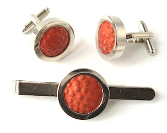 Real Basket Ball Cufflinks and Tie Bar Set Groomsmen Cufflinks & Tie Clip Wedding Cufflinks Tie Slide Groom Cufflinks Fathers day