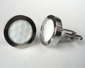 Golf Ball Cufflinks. Hand cut form a Real Golf Ball, Wedding Cufflinks Silver Plated Cufflinks