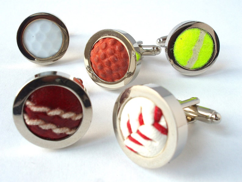 Cufflinks and Tie Bar made from Real Tennis Balls Groomsmen Cufflinks /& Tie Clip Wedding Cufflinks Tie Slide Groom Cufflinks