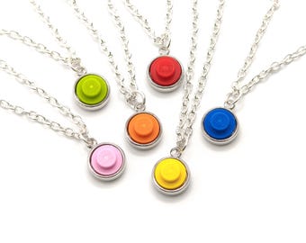 Necklace Handmade with LEGO bricks attached to a Silver Plated Chain