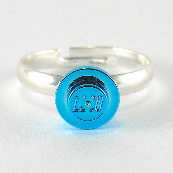 Metallic Blauer Ring Verlobungsring Ehering Handgefertigt mit LEGO(r) Steinen Türkis Ring