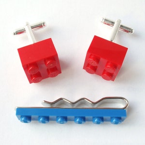 Childs Cufflinks & Tie Clip Set Includes Gift Box Handmade with Legor Bricks Groomsmen Cufflinks Fathers day present image 4