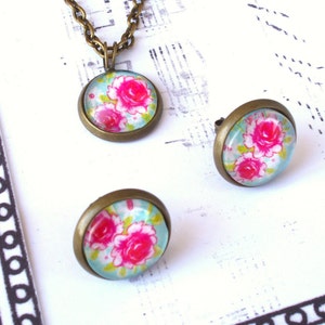 Bridesmaid Gift Set Vintage Bronze Flower Necklace and Flower Earrings Set wedding favour wedding gift