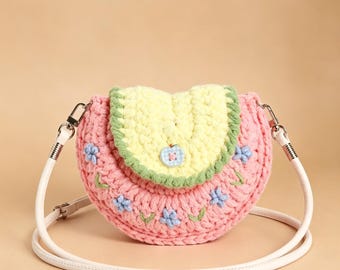 Knit Mini Crossbody Bag, Handmade Knit Purse, Cute Floral Coin Purse, Girls Shoulder Bag, Kawaii Mini Bag, Gift for Girls