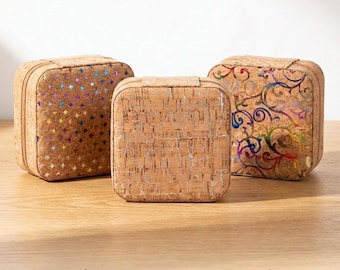 Vintage Cork Travel Jewelry Box, Portable Jewelry Organizer with Velvet Lining, Chinese Style Compact Jewelry Case Gift for Her
