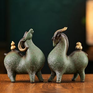 Fortune Goat Ceramic Figurine, Auspicious Decor, Goat Statue, Table Decor, Tea Room Gift