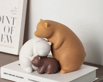 Wabi Sabi Bear Family Sculpture, Handmade Ceramic Bear Figurines, Minimalist Home Decor, Modern Rustic Shelf Decoration