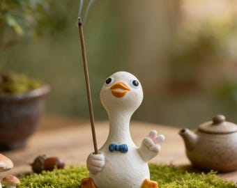 Ceramic Duck Incense Holder, Mini Animal Figurine, Desk Decor, Zen Ornament