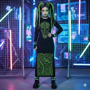 Abito lungo a maniche lunghe Cyberpunk Wraith di Wired