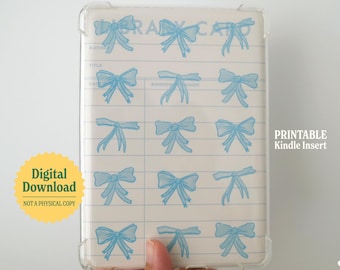 Inserto imprimible para Kindle con lazos azules, diseño de libros, inserto para tarjeta de biblioteca, accesorio para Kindle, decoración básica, Paperwhite, Oasis, Colorsoft 2024