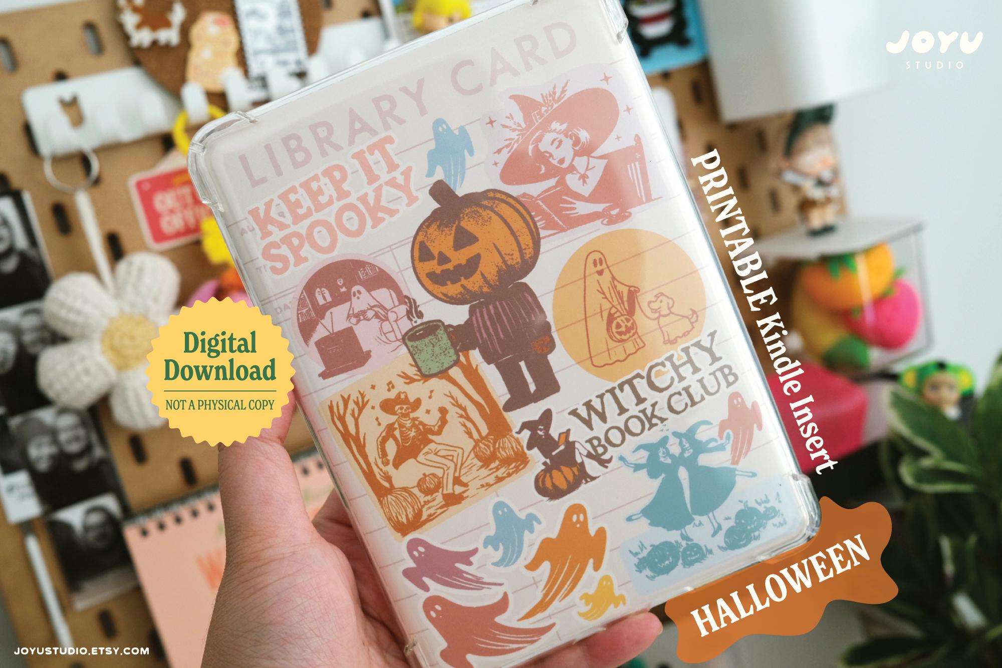 Kindle Inset Library Card Cute Halloween Kindle Insert Printable Retro Colourful Library Card ...