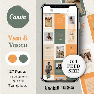 Plantilla de publicación de rompecabezas para Instagram - Canva - Cuadrícula minimalista en tonos naranja y verde pastel (formato de feed 3:4)