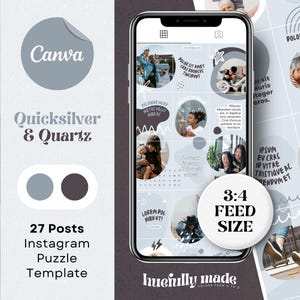 Instagram Puzzle 3:4 Post Template in Canva - Schwarz Weiß Grau Doodle Abstraktes Gitter - Individuell anpassbares Template von Huefull Made