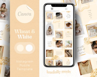 Instagram Puzzle Post Template in Canva - Light Beige White Minimalist Grid - Customizable Instagram Template by Huefully Made