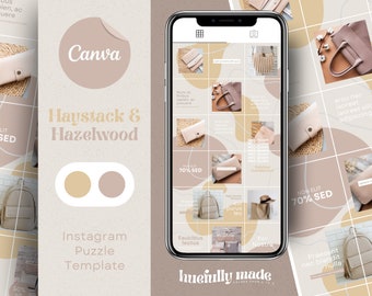 Instagram Puzzle Post Template in Canva - Beige Light Pink Grid - Customizable Instagram Template by Huefully Made