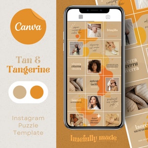 Instagram Puzzle Post Template in Canva - Minimalist Orange Beige Brown Grid - Customizable Instagram Template by Huefully Made