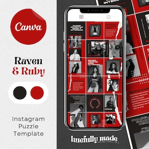 Modello di post puzzle Instagram in tela - Griglia di strappo di carta nera rossa - Modello Instagram personalizzabile di Huefully Made