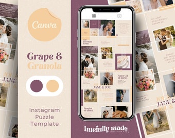 Instagram Puzzle Post Template in Canva - Simple Peach Purple Grid - Customizable Instagram Template by Huefully Made