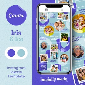 Canva の Instagram パズル投稿テンプレート - クールなスカイブルーと明るい紫のキッズグリッド - Huefully Made によるカスタマイズ可能な Instagram テンプレート
