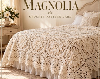 Magnolia | Crochet Pattern Card | Vintage Bedspread Motif Crochet Pattern | Digital Download