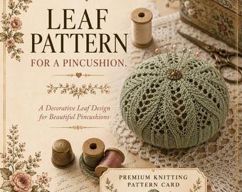 Leaf Knitting Pattern Card | Vintage Pincushion Design (Digital Download)
